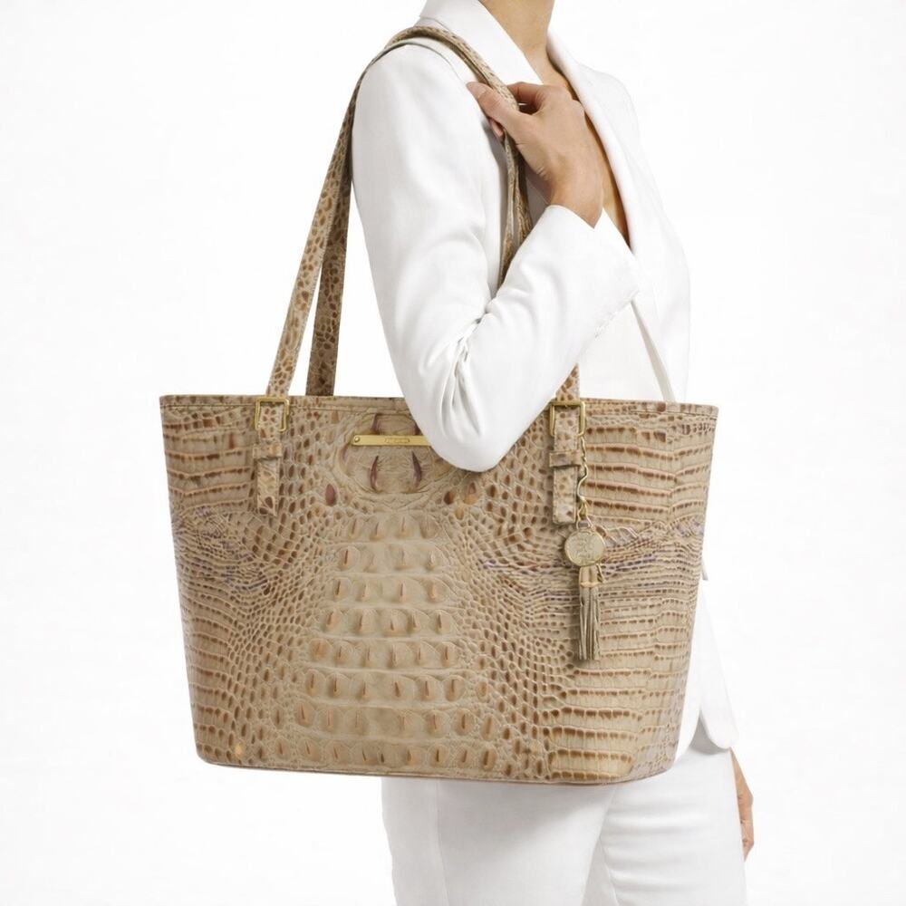 Brahmin Medium Asher Melbourne Tote Bag Shoulder Bag Leather Tan